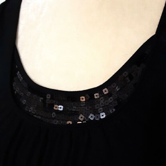 Project black sequin tank top L polyester rayon pleated dress up or casual - Picture 2 of 2